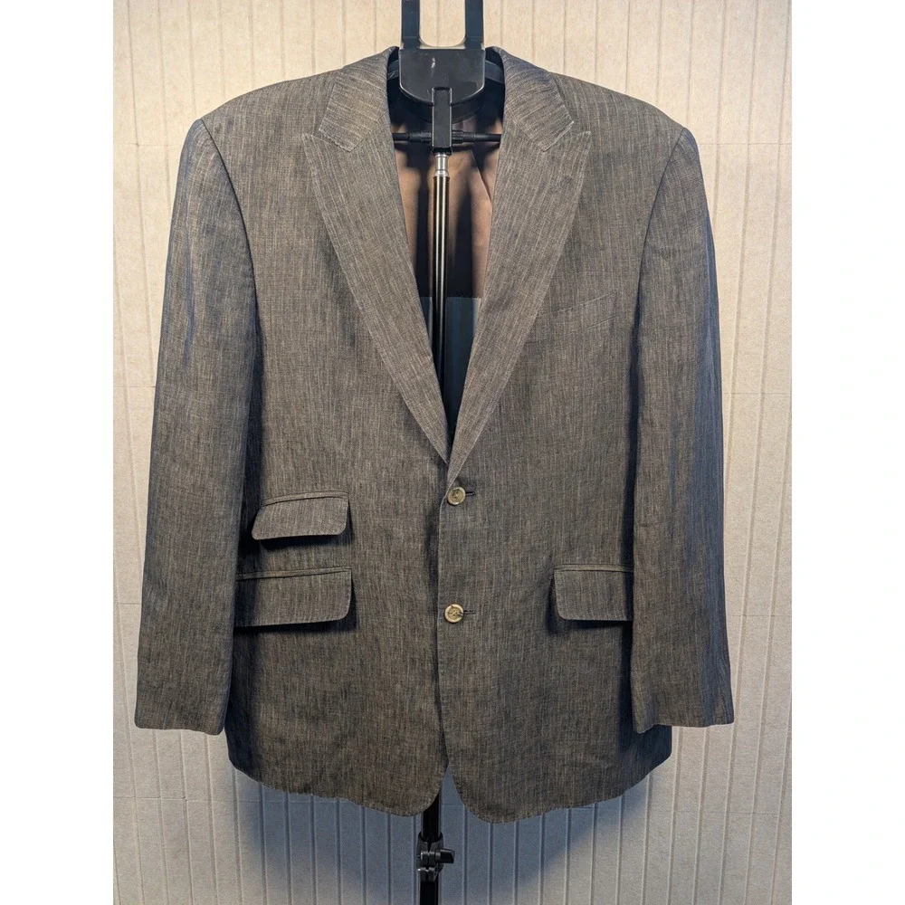 Kroon Sport Coat Mens 40R Copper Grey Pinstripe 100% Linen Connick Blazer EUC